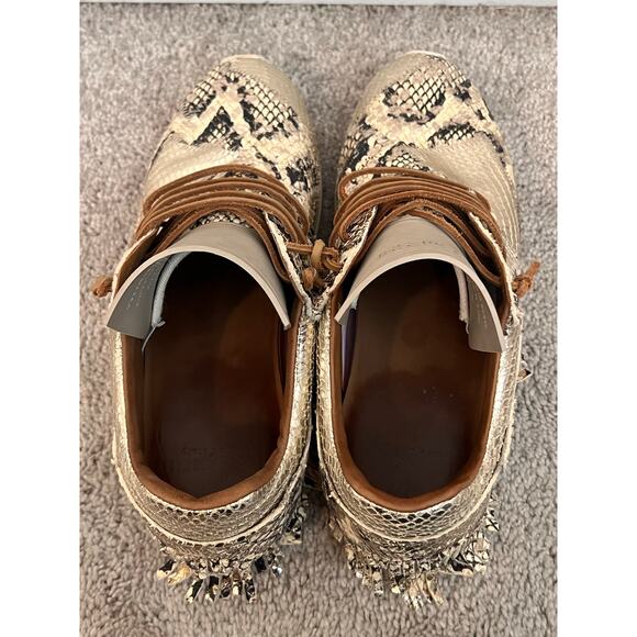 ESSEutESSEMetallic Python Print Lamb Leather Fringe Running Sneaker Gold 39 - Picture 10 of 10